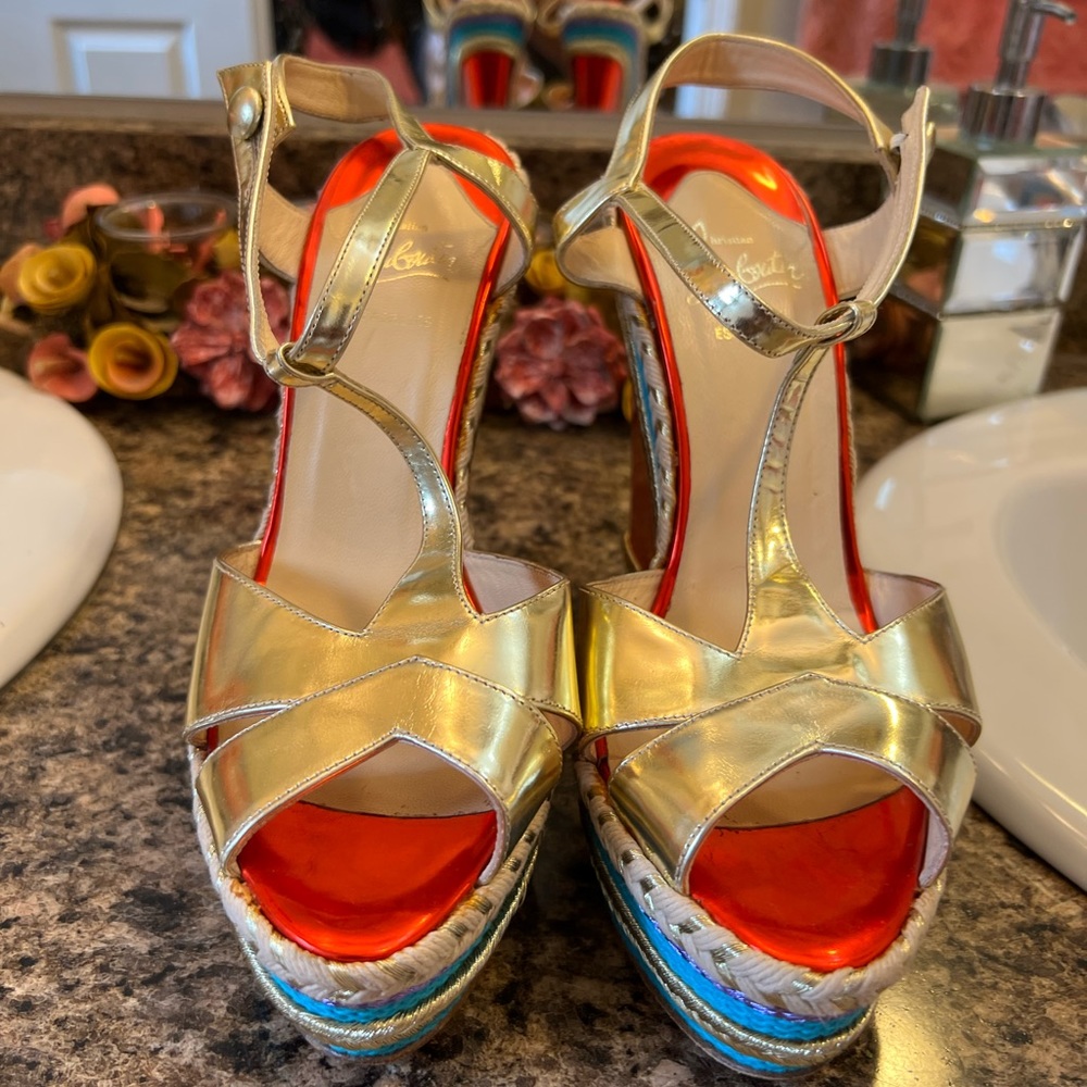 Christian louboutin wedges embroidered design